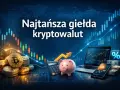 Złote monety z symbolem Bitcoina, skarbonka, kalkulator i laptop z wykresem giełdowym. Szukasz najlepszej giełdy kryptowalut?