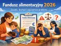 Jak obliczyć kryterium dochodowe do funduszu alimentacyjnego? Obraz przedstawia zmartwioną rodzinę, pieniądze i dokumenty, sugerując trudności finansowe.