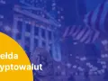 Giełda kryptowalut: Bitcoin i amerykańska flaga na tle nocnego miasta. Dowiedz się, giełda co to jest i jak działa.