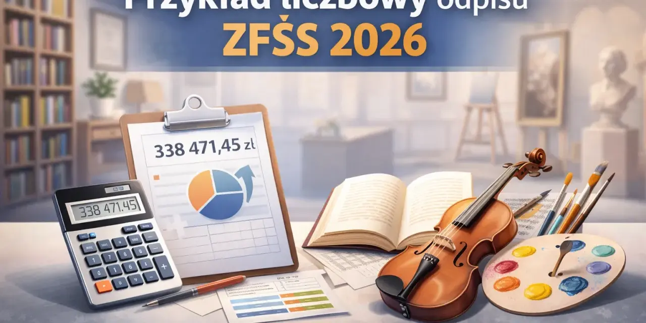 Przykład odpisu ZFŚS 2026: kalkulator pokazuje 338 471,45 zł, co może sugerować, ile wynosi fundusz socjalny na jednego pracownika.