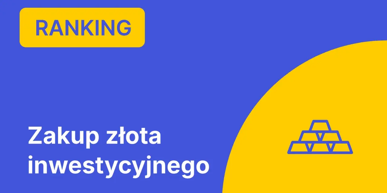 Niebieski baner z napisem "RANKING" i ikoną sztabek złota.