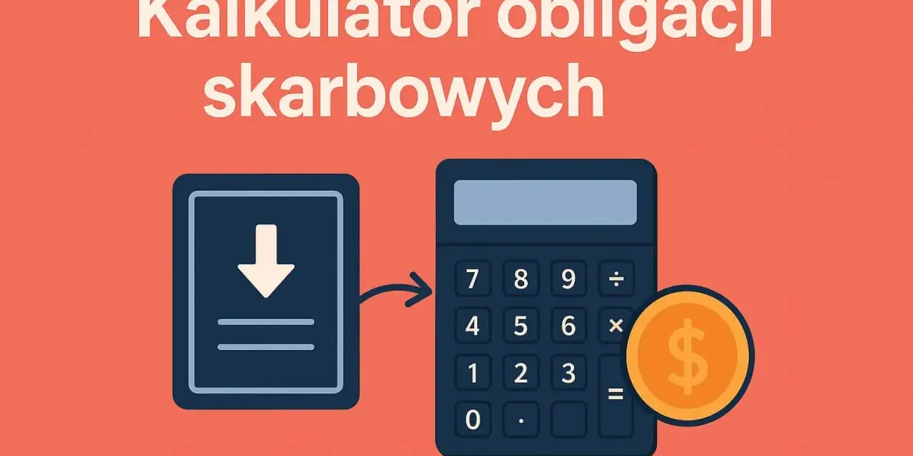 Grafika przedstawia kalkulator, monetę z symbolem dolara i ikonę pobierania.