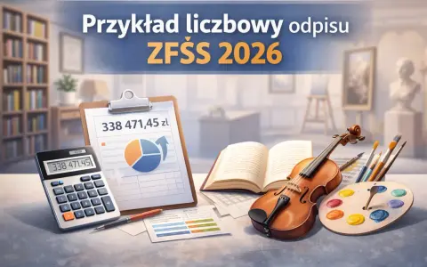Przykład odpisu ZFŚS 2026: kalkulator pokazuje 338 471,45 zł, co może sugerować, ile wynosi fundusz socjalny na jednego pracownika.