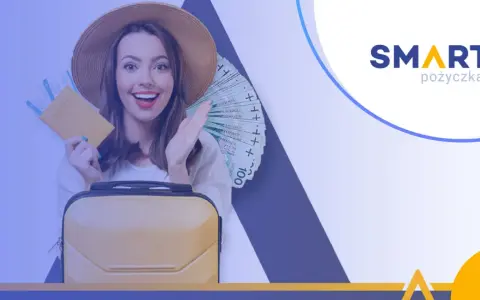 Kobieta z walizką, biletami i pieniędzmi cieszy się na podróż. Smart pożyczka kiedy przelew to szybki sposób na wakacje.