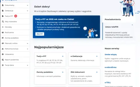 Strona główna e-Urzędu Skarbowego. Możesz tu złożyć PIT, rozliczyć przychody z giełdy i inne.