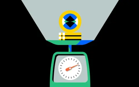 Waga pokazuje, jak ważny jest market cap. Na szalkach leżą kolorowe prostokąty i symbol przypominający monetę.