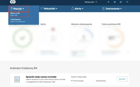 Menu "Raporty" w BIK. Sprawdź, jak długo w BIK po spłacie zadłużenia wpłynie na Twoją zdolność kredytową.