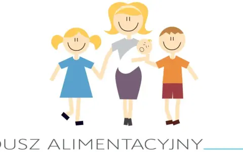 Ilustracja pokazuje rodzinę: matkę z dziećmi. Podpis "FUNDUSZ ALIMENTACYJNY" wyjaśnia, jak działa fundusz alimentacyjny, wspierając rodziny.