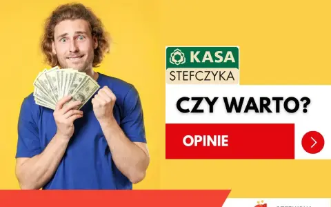 Mężczyzna z zaskoczoną miną trzyma plik banknotów. Obok logo Kasa Stefczyka i pytanie "Czy warto?". Sprawdź, czy kasa Stefczyka sprawdza BIK.