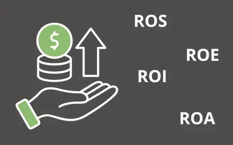 Grafika symbolizująca wzrost rentowności kapitału własnego (ROE) i innych wskaźników finansowych, takich jak ROI, ROA, ROS.