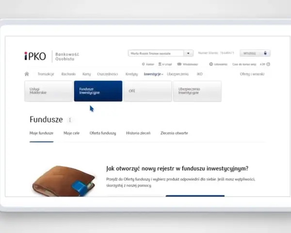 Ekran bankowości PKO BP z zakładką "Fundusze Inwestycyjne". Dowiedz się, jak zamknąć fundusz inwestycyjny PKO.