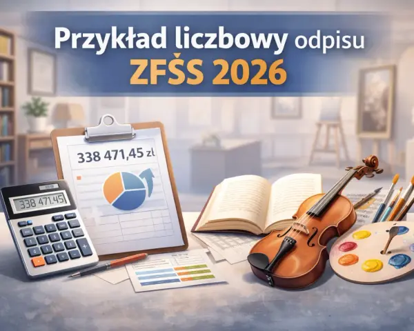 Przykład odpisu ZFŚS 2026: kalkulator pokazuje 338 471,45 zł, co może sugerować, ile wynosi fundusz socjalny na jednego pracownika.