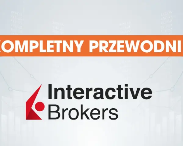 Kompletny przewodnik jak inwestować w fundusze inwestycyjne. Logo Interactive Brokers na tle wykresów.