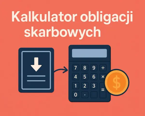 Grafika przedstawia kalkulator, monetę z symbolem dolara i ikonę pobierania.