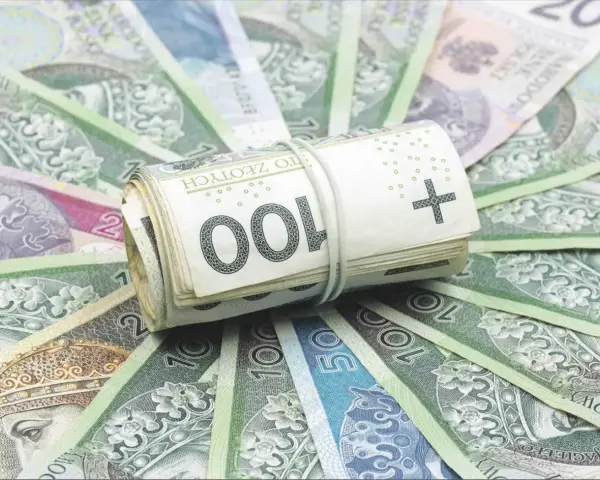 Zwijana paczka banknotów 100 zł na tle innych polskich banknotów. Ilustruje, jakim gwarancjom podlegają ubezpieczeniowe fundusze kapitałowe.