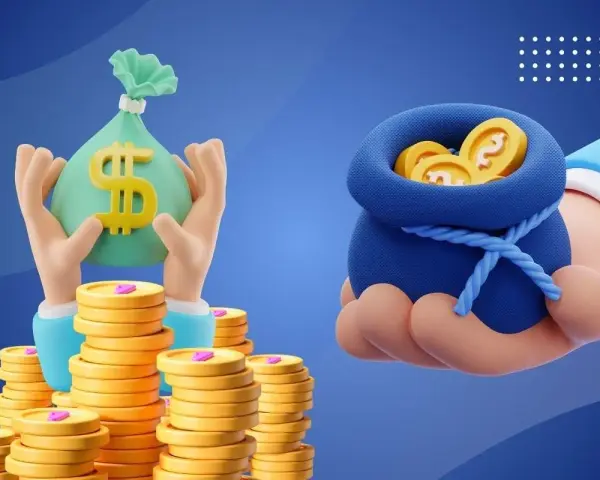 Ręce trzymają sakiewki z pieniędzmi i stosy monet. Szukasz, który bank ma najwyższe oprocentowanie lokat?