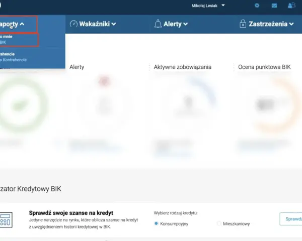 Menu "Raporty" w BIK. Sprawdź, jak długo w BIK po spłacie zadłużenia wpłynie na Twoją zdolność kredytową.