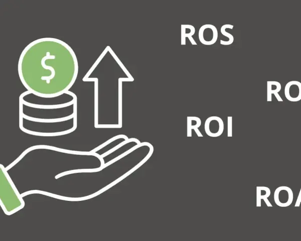 Grafika symbolizująca wzrost rentowności kapitału własnego (ROE) i innych wskaźników finansowych, takich jak ROI, ROA, ROS.