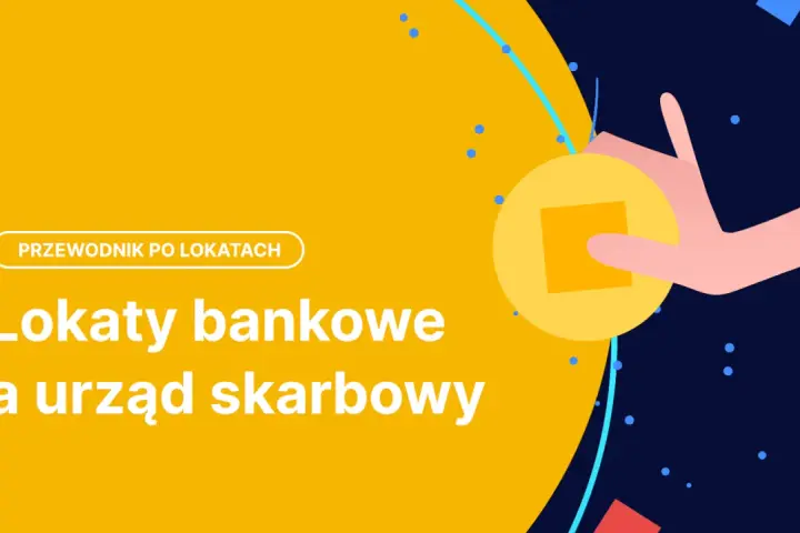 Przewodnik po lokatach: czy od lokaty płaci się podatek? Grafika przedstawia rękę trzymającą monetę, symbolizującą finanse i urząd skarbowy.