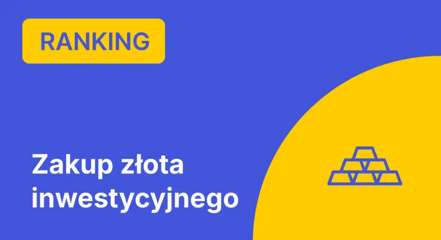 Niebieski baner z napisem "RANKING" i ikoną sztabek złota.