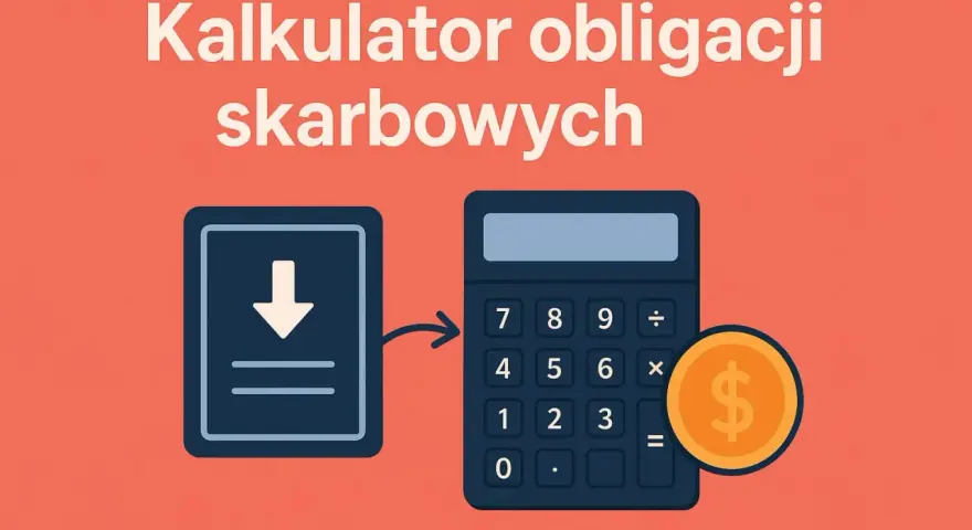 Grafika przedstawia kalkulator, monetę z symbolem dolara i ikonę pobierania.