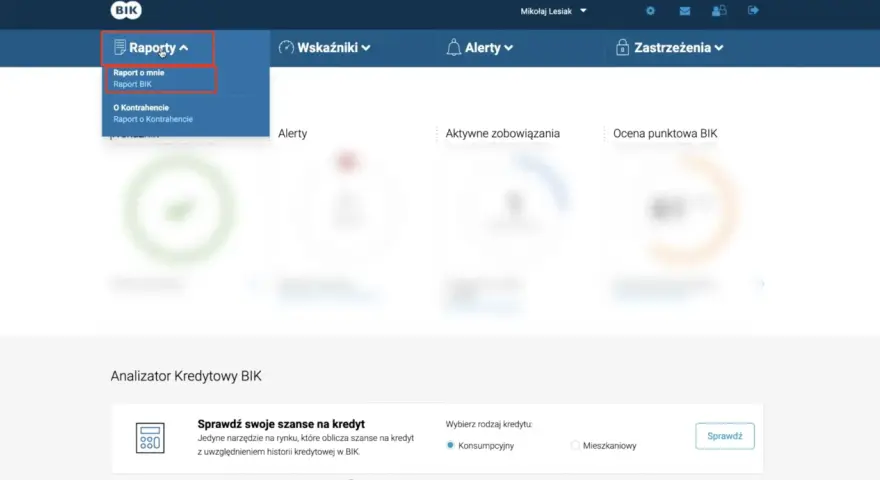 Menu "Raporty" w BIK. Sprawdź, jak długo w BIK po spłacie zadłużenia wpłynie na Twoją zdolność kredytową.
