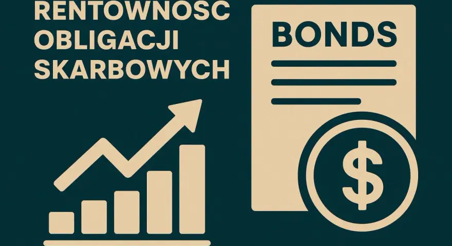 Wykres wzrostu i dokument z napisem "BONDS" oraz symbolem dolara.