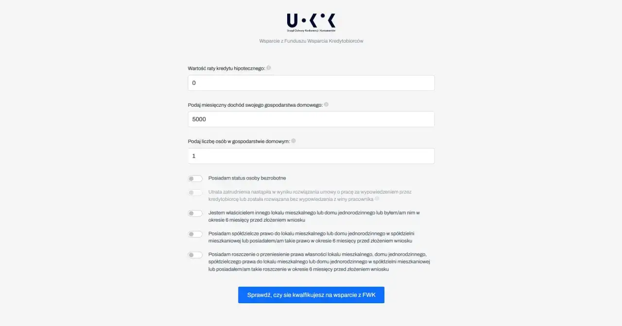 Formularz wsparcia z Funduszu Wsparcia Kredytobiorców. Jak obliczyć dochód? Wpisz miesięczny dochód gospodarstwa domowego.