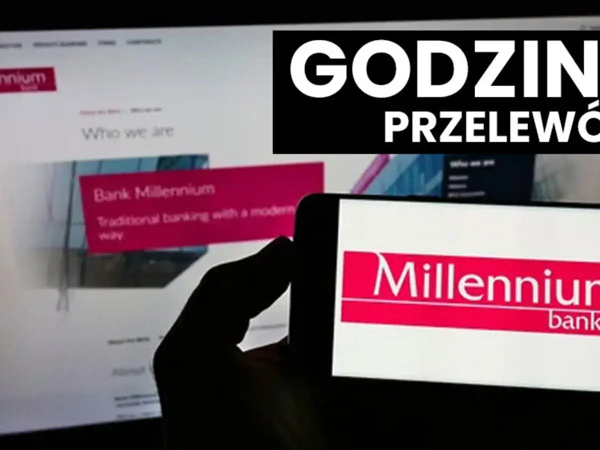Na ekranie telefonu i komputera logo Banku Millennium. Czarny napis