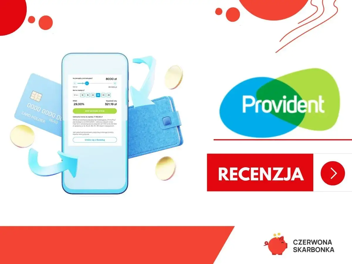 Dowiedz się, jak wziąć pożyczkę w Providencie. Na ekranie telefonu widzisz symulację pożyczki, kartę i portfel.